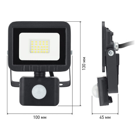 Прожектор светодиодный ЭРА, датчик движения, 20(175) Вт, 6500К, 1600 Лм, IP65, черный, LPR-041-2-65K-020, Б0043585
