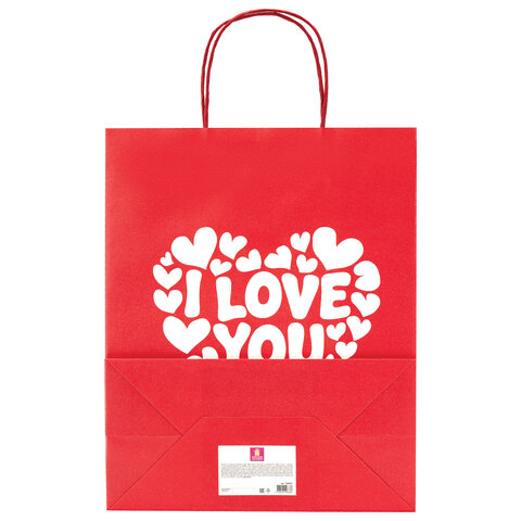 Пакет подарочный (1 штука) 26х13х32 см (L) "Love Kraft", крафт, ЗОЛОТАЯ СКАЗКА, 700843