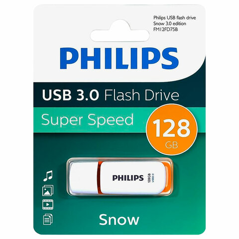 Флеш-диск 128 GB PHILIPS SNOW, разъем USB 3.0, желтый, FM12FD75B/97