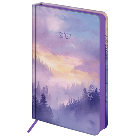 Ежедневник датированный 2027, А5, 138x213 мм, BRAUBERG "Vista", под кожу, твердый, "Pastel forest", 117996