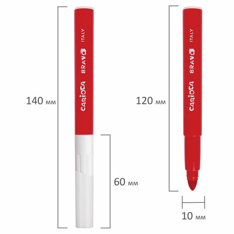 Фломастеры утолщенные CARIOCA (Италия) "Bravo", 12 цветов, суперсмываемые, 42755