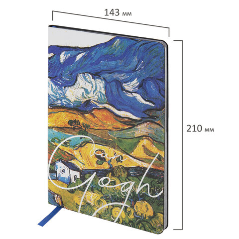 Блокнот А5 (143x210 мм), BRAUBERG VISTA "Van Gogh", под кожу, гибкий, срез фольга, 80 л., 112059