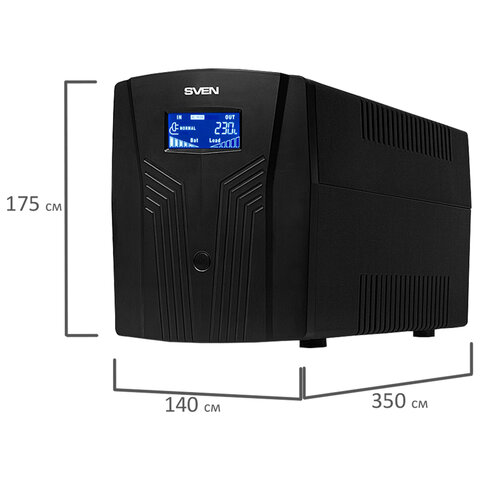 Источник бесперебойного питания SVEN Pro 1500, 1500VA (900W), 3 евророзетки, 2 розетки RJ45, SV-013875