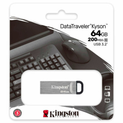 Флеш-диск 64 GB KINGSTON DataTraveler Kyson, разъем USB 3.2, серебряный, DTKN/64GB