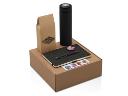 Набор «Warmpage» с термосом, блокнотом, ручкой и чаем, Цвет черный, серый