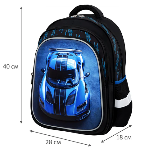 Рюкзак SNOOBAG (СНУБЭГ) FLOSSY, 2 отделения, 3 кармана, "Гонки", объемный дизайн, 40х28х18 см, 274442