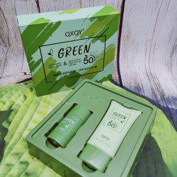 Набор уходовой косметики для лица с экстрактом зеленого чая (глиняная маска - стик, 50 g  +  защищаю
