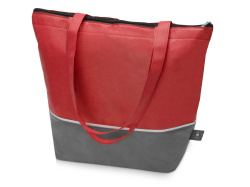 Сумка-холодильник Reviver с длинными ручками из нетканого переработанного материала RPET, Цвет красный/серый