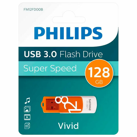 Флеш-диск 128 GB PHILIPS VIVID, разъем USB 3.0, желтый, FM12FD00B/97