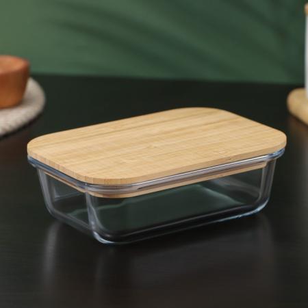 Ланчбокс (контейнер для еды) SAMBAL / Контейнер для еды из стекла с бамбуковой крышкой 0,9 л