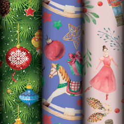 Бумага упаковочная новогодняя НАБОР 3 шт., "X-mas toys", 70х100 см, 3 дизайна, ЗОЛОТАЯ СКАЗКА, 592611