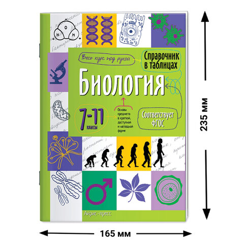 Справочник в таблицах "Биология. 7-11 класс", 16х23,5 см, 48 стр., АП, 25471