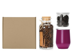 Подарочный набор с термокружкой, кофе и миндалем в шоколаде, Цвет красный бургунди