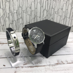 Подарочный набор 2 в 1 мужские кварцевые часы и браслет Модель 13