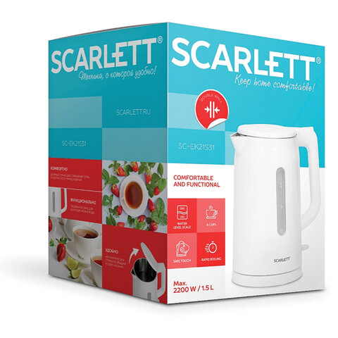 Чайник SCARLETT SC-EK21S31, 1,5 л, 2200 Вт, закрытый нагревательный элемент, двойные стенки, белый