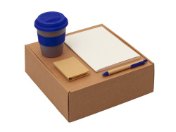 Набор «Halm» с блокнотом, ручкой и стаканом, Цвет синий, серый