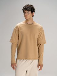 Футболка оверсайз с двойным рукавом Kosmos, бежевая, XS–XXL