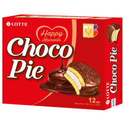 Печенье LOTTE "Choco Pie" ("Чоко Пай"), прослоенное, глазированное, в картонной упаковке, 336 г (12 штук х 28 г)