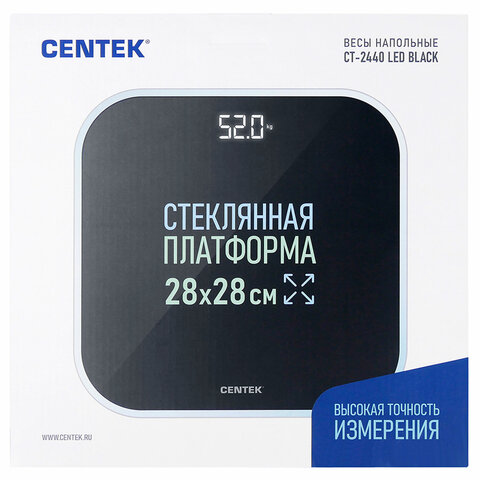 Весы напольные CENTEK CT-2440, электронные, вес до 180 кг, квадрат, стекло, черные