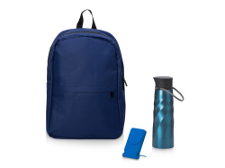 Набор с внешним аккумулятором и бутылкой «Waterpower», Цвет синий, темно-синий