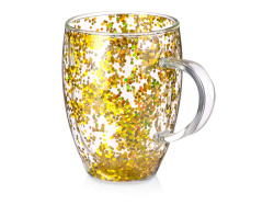 Кружка с двойными стенками с блестками «Festival», Цвет прозрачный/золотистый