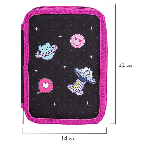 Пенал BRAUBERG, 3 отделения, полиэстер, 21х14 см, "Space sweets", 272332