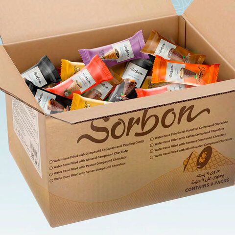 Конфеты мини-рожки в индивидуальной упаковке SORBON "Ассорти Радуга", 1500 г