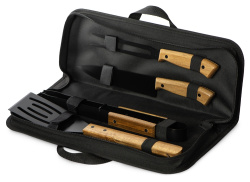 Набор для барбекю «Ribeye» из акации, Цвет инструменты- черный/дерево, чехол- черный