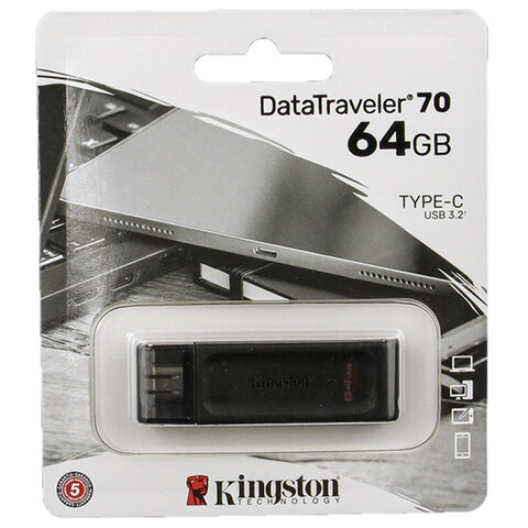 Флеш-диск 64GB KINGSTON DataTraveler 70, разъем Type-C 3.2, черный, DT70/64GB