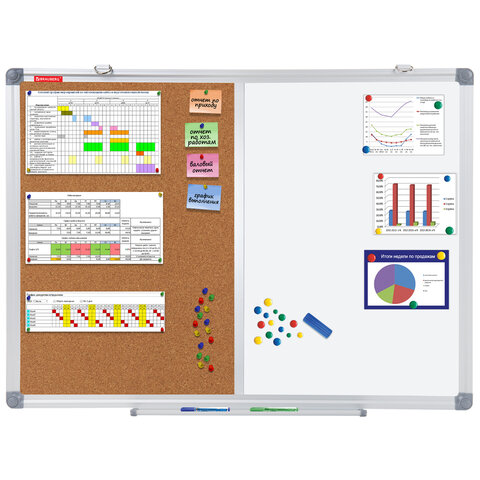 Доска комбинированная: магнитно-маркерная, пробковая для объявлений 45х60 см, BRAUBERG Extra, 238182
