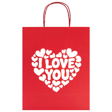 Пакет подарочный (1 штука) 26х13х32 см (L) "Love Kraft", крафт, ЗОЛОТАЯ СКАЗКА, 700843