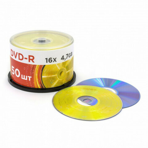 Диски DVD-R MIREX, 4,7 Гб 16x Cake Box (упаковка на шпиле), КОМПЛЕКТ 50 шт,UL130003A1, UL130003A1B