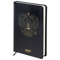 Ежедневник датированный 2027, А5, 138х213 мм, BRAUBERG "State", под кожу, черный, 118044