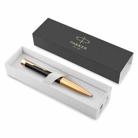 Ручка шариковая PARKER "Urban Muted Black GT", корпус черный, позолоченные детали, синяя, 2143640
