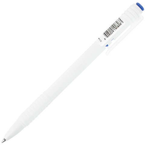 Ручка шариковая масляная автоматическая BRAUBERG "Click White", СИНЯЯ, корпус белый, узел 1 мм, линия письма 0,5 мм, 142713