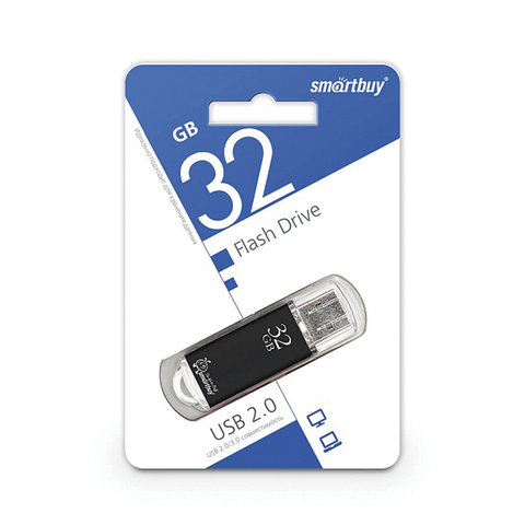 Флеш-диск 32 GB, SMARTBUY V-Cut, USB 2.0, металлический корпус, черный, SB32GBVC-K