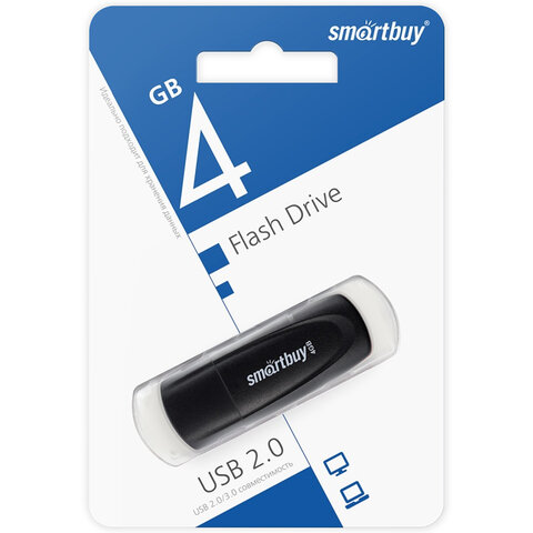 Флеш-диск 4 GB SMARTBUY Scout USB 2.0, черный, SB004GB2SCK