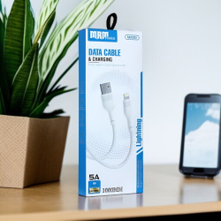 Кабель USB MRM MR95i USB-Lightning, длина 1000мм, ток 5А, белый / Высокая мощность и надежная передача данных