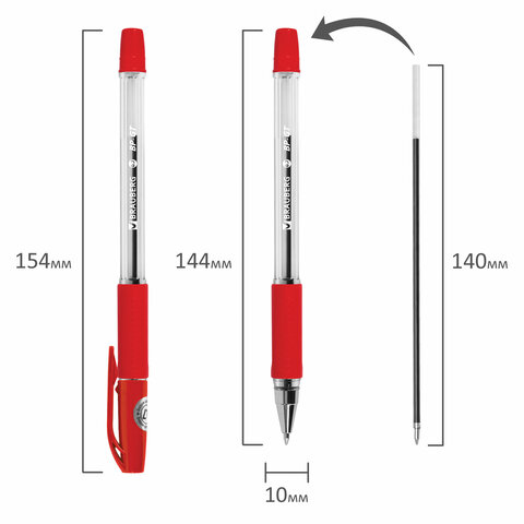Ручка шариковая BRAUBERG "BP-GT", КРАСНАЯ, корпус прозрачный, евронаконечник 0,7 мм, линия письма 0,35 мм, 144007