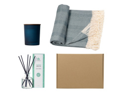 Подарочный набор для дома с пледом, свечой и диффузором, Цвет синий