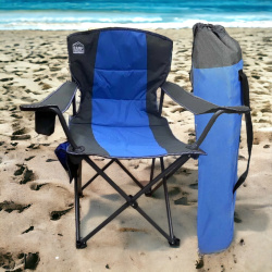 Кресло складное с тканевыми подлокотниками и подстаканником, синий/  Портативное кемпинговое кресло