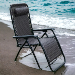Складное кресло-шезлонг с подголовником и многопозиционной регулировкой, коричневый / Портативное кемпинговое кресло