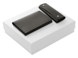 Подарочный набор Long River: обложка для паспорта, ключница, Размер С лого, Цвет черный/белый