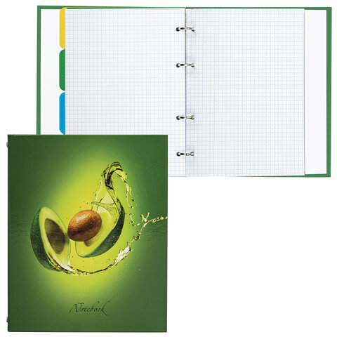 Тетрадь на кольцах А5 (175х215 мм), 240 листов, твердый картон, клетка, с разделителями, BRAUBERG, Авокадо, 404098