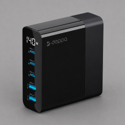Зарядная станция 3xUSB Type-C, 2xUSB, PD, QC, 140Вт, Цвет черный