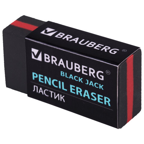 Ластик BRAUBERG "BlackJack", 40х20х11 мм, черный, прямоугольный, картонный держатель, 222466