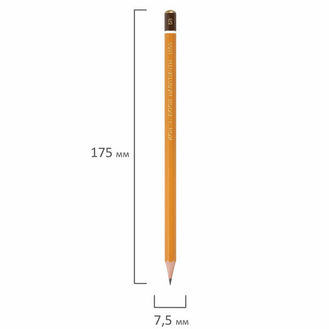 Карандаш чернографитный KOH-I-NOOR 1500, 1 шт., 5B, корпус желтый, заточенный, 150005B01170RU