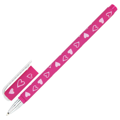 Ручка шариковая BRAUBERG SOFT TOUCH STICK "FRESH ZONE HEARTS", СИНЯЯ, мягкое покрытие, корпус ассорти, узел 0,7 мм, 143700