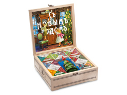 Подарочный набор "Народы России" с чаем и вареньем в деревянной шкатулке без лого, Цвет крафт/многоцвет