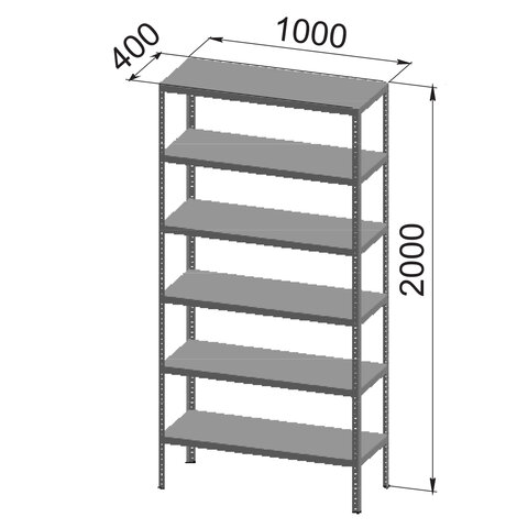 Стеллаж металлический "УНИВЕРСАЛ", 2000х1000х400 мм, УСИЛЕННЫЕ СТОЙКИ, 6 полок, регулируемые опоры, 290349